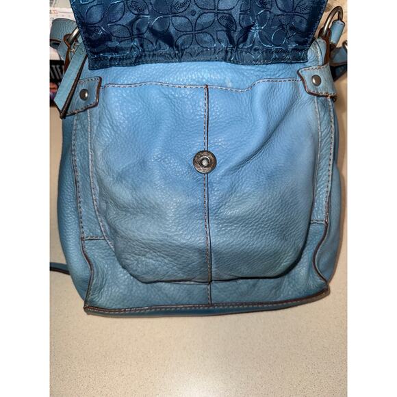 Vintage Y2K Fossil Robin Egg Blue Cross Body Pebble Leather Bag Retro Utility - Picture 7 of 11